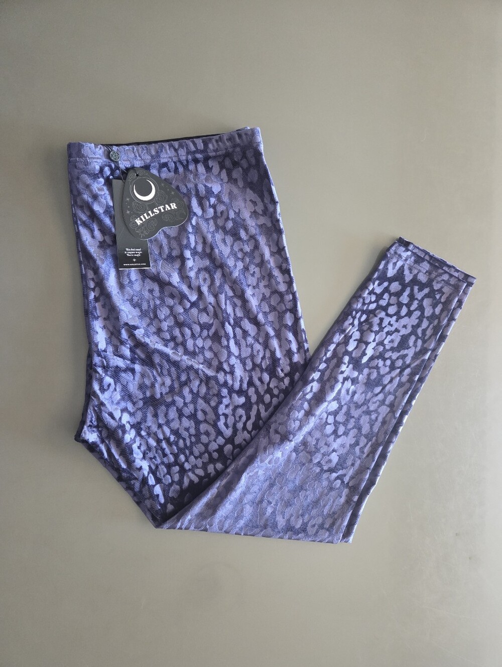 NEW Killstar Caturday Leggings Plum Velour Stretch Fabric Textured Leopard Print